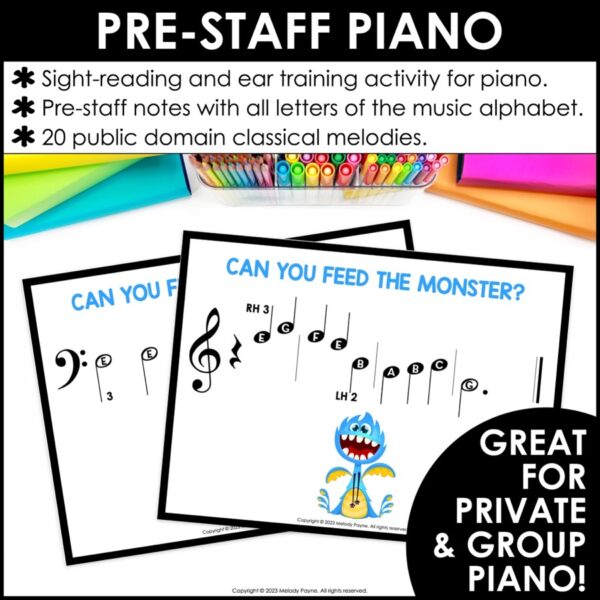 Pre-Reading Beginning Piano Game - Feed the Music Monster Sight-Reading & Ear Training for Pre-Staff Piano