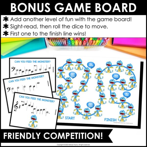 Pre-Reading Beginning Piano Game - Feed the Music Monster Sight-Reading & Ear Training Music Game for Beginning Piano