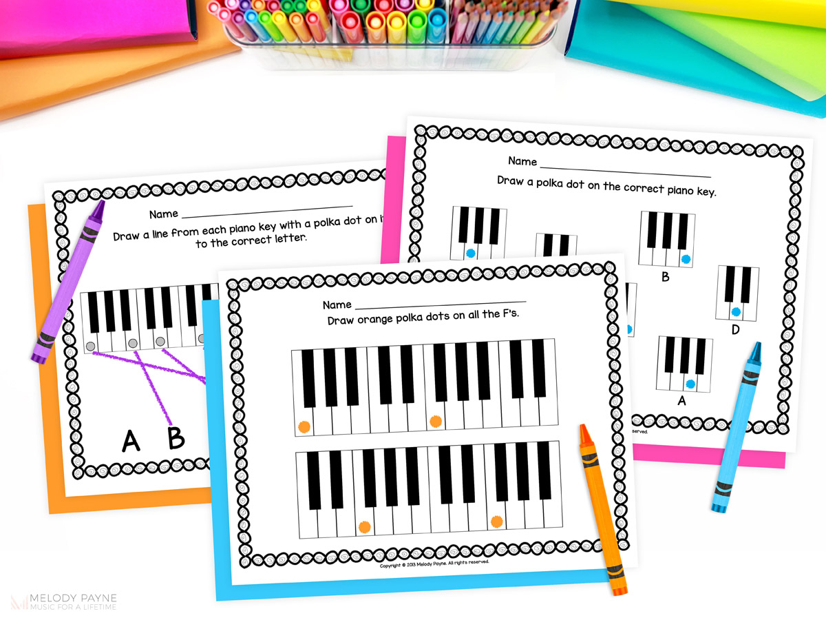 Piano Keys Activities for first piano lessons