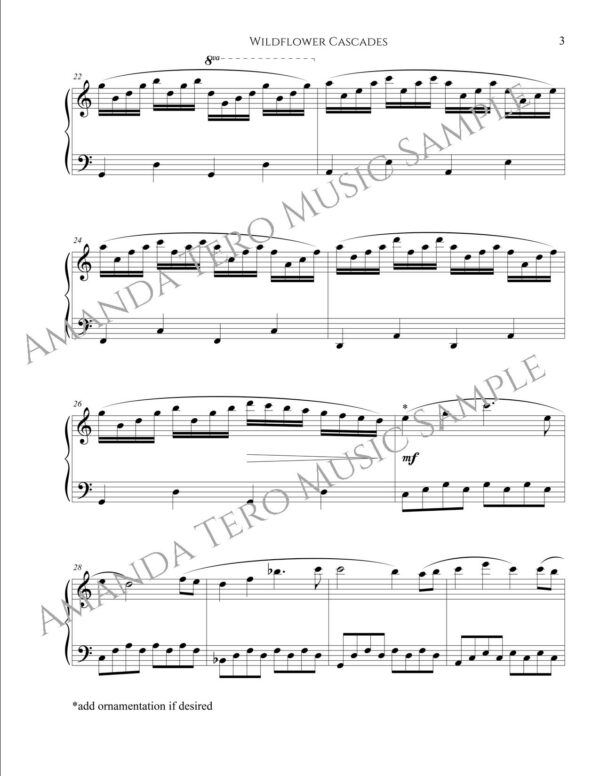 Wildflower Cascades sample page 3 for intermediate piano sheet music