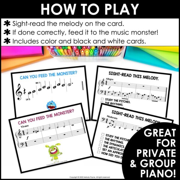 Bundle of 5 Sight-Reading Games Plus Ear Training - Feed the Music Monster Classical Favorites, plus game boards and black and white cards
