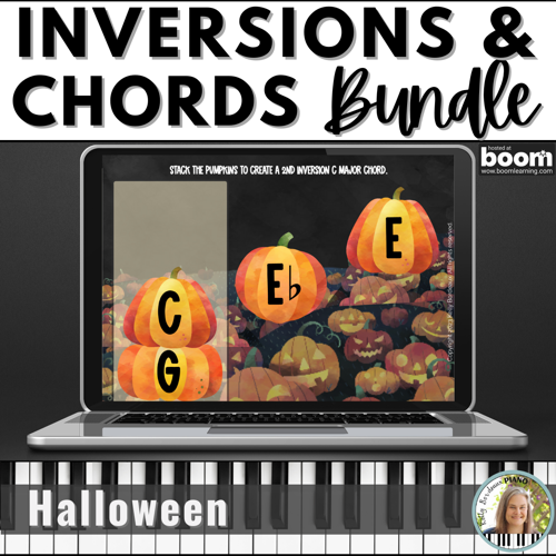 Halloween chords and inversions Boom Cards Bundle with 4 digital triad inversions activities