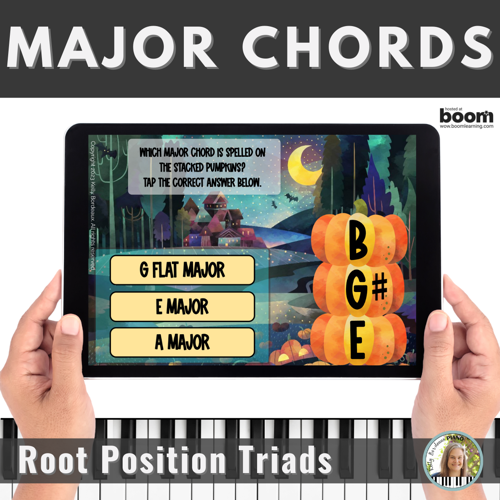 Major triads in root position Boom Cards digital Halloween-themed activity