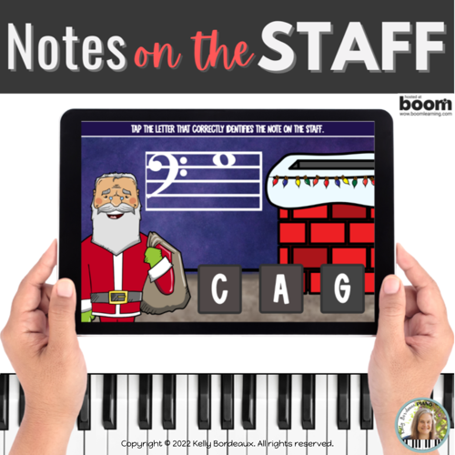 Christmas C position note names Boom Cards digital flashcard activity for piano lessons