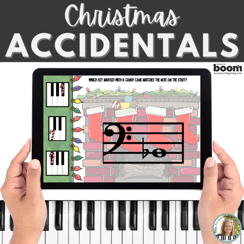 Christmas notes with accidentals Boom Cards digital activity helps review notes with sharps, flats and naturals
