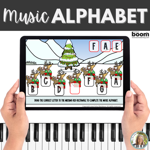 Pre-staff Christmas music alphabet Boom Cards digital activity for piano beginners