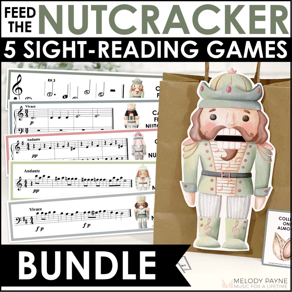 Sight-Reading Games for Piano - Feed the Nutcracker Pre-Staff to Intermediate Bundle