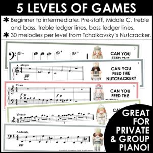Sight-Reading Games for Piano – Feed the Nutcracker Pre-Staff to Intermediate Bundle