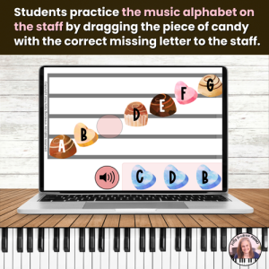 Music Alphabet Game on the Staff BOOM™ Cards Activity for Piano – Valentine’s