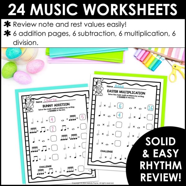 Easter Music Math Rhythm Worksheets - Notes & Rests Music Theory Practice