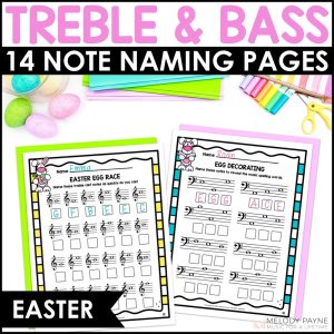 Easter Music Worksheets  – Treble & Bass Clef Note Naming Theory Activities