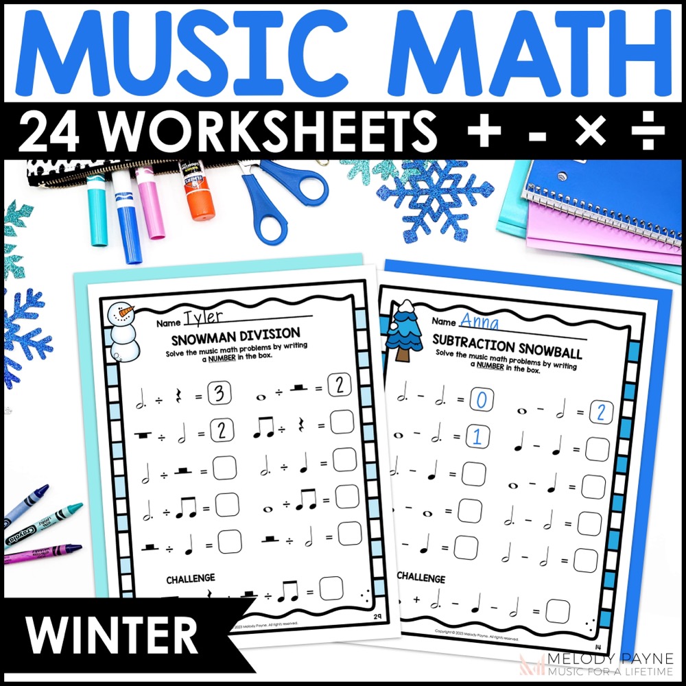 Winter Music Math Rhythm Worksheets - Winter Music Theory - Notes & Rests
