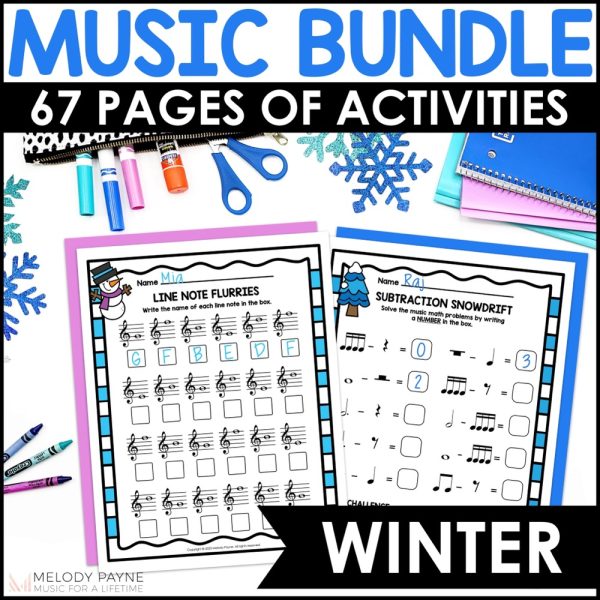 Winter Music Worksheets Bundle - Treble, Bass, Intervals, Music Math, Piano Keys