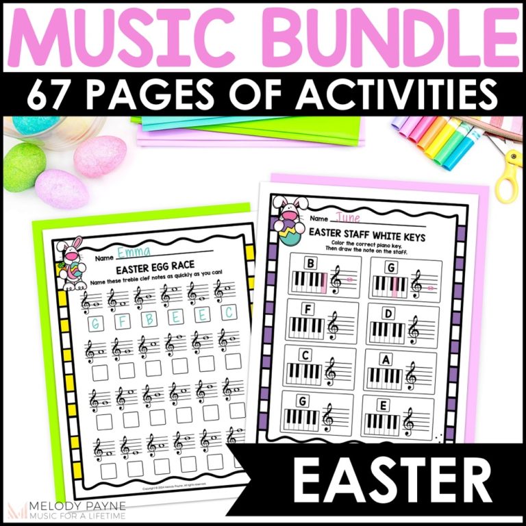 Easter Music Worksheets Bundle - Treble, Bass, Intervals, Music Math, Piano Keys