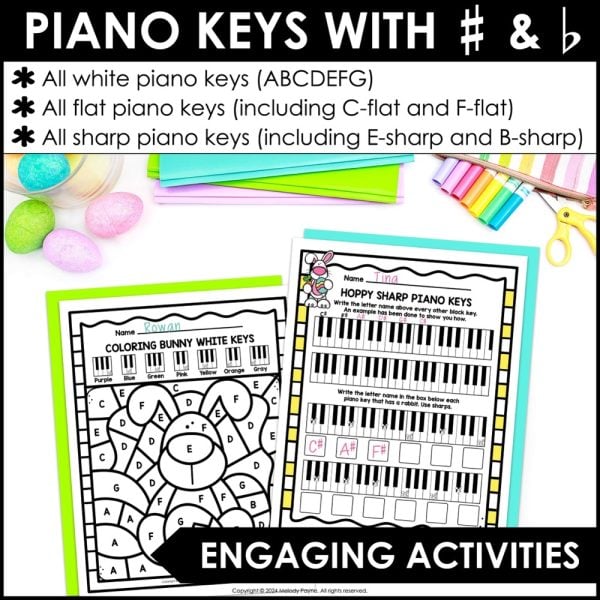 Easter Music Worksheets Bundle - Treble, Bass, Intervals, Music Math, Piano Keys