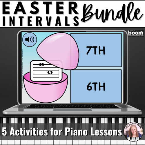 Melodic intervals BOOM Cards BUNDLE includes 5 digital Easter activities for piano lessons