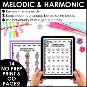 Spring Intervals Music Worksheets – Melodic & Harmonic 2nds – Octaves Activities