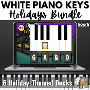 White Piano Keys BOOM™ Cards BUNDLE – 6 Holiday-Themed Piano Keys Activities