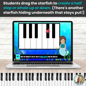 Whole Steps and Half Steps BOOM™ Cards Digital Intervals Activity on Piano Keys – Mermaids