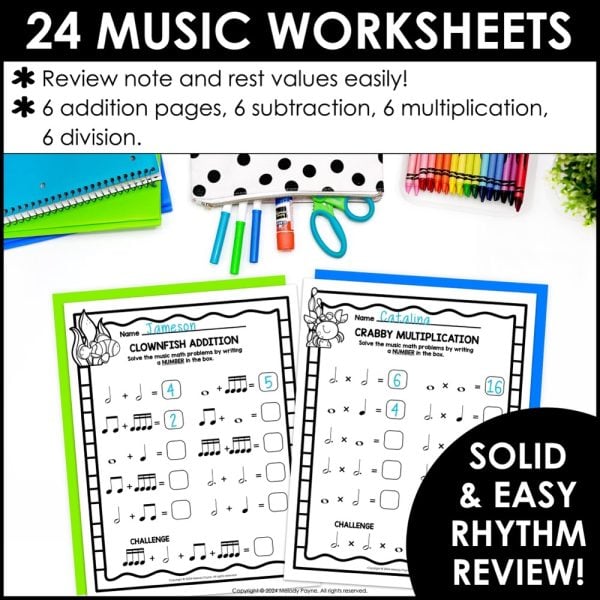 Ocean Music Math Rhythm Worksheets - Notes & Rests Music Theory Activities