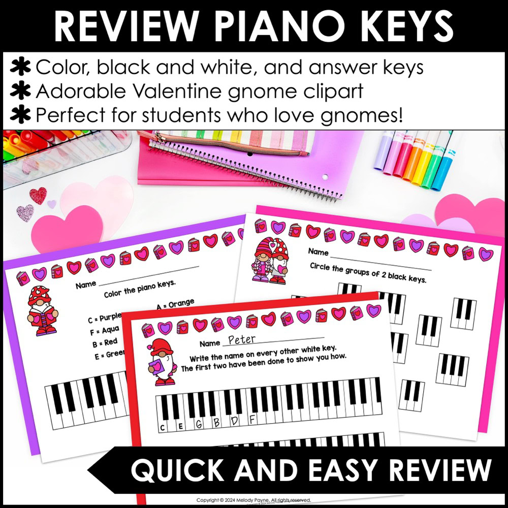 Valentine Piano Keys Are A Breeze - Gnome Piano Keyboard Worksheets 3 Valentine Piano Keys Are A Breeze - Gnome Piano Keyboard Worksheets