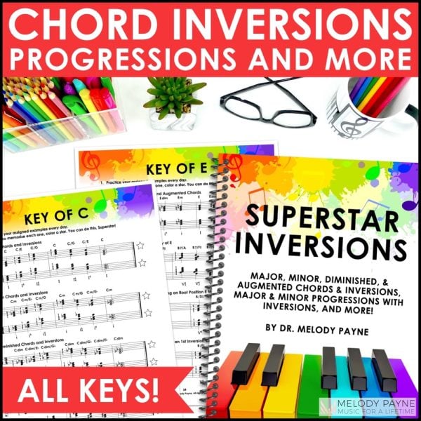 Superstar Inversions Piano Book - Chord Inversions, Progressions, and More in all major and minor keys! A structured approach to chords and inversions - A practical and comprehensive resource for piano teachers