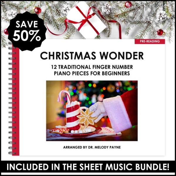 Christmas Wonder finger number piano solos for pre-staff and preschool beginner piano students