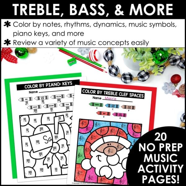 Christmas Color by Music Coloring Pages - Notes, Symbols, Rhythms, and More - Santa and Letter to Santa
