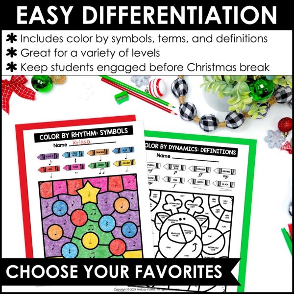 Christmas Color by Music Coloring Pages - Notes, Symbols, Rhythms, and More - Christmas Tree and Reindeer