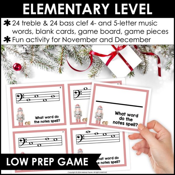 Nutcracker Note Reading Game - Treble & Bass Clef Music Spelling Bee Level 2: This low-prep game includes 24 treble clef and 24 bass clef music words such as ADDED, BADGE, and more.