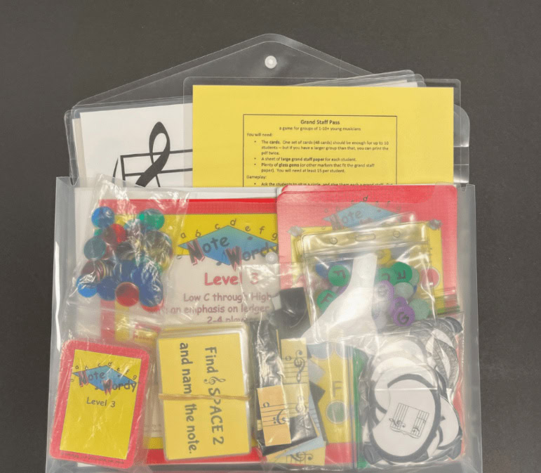Using a plastic folder to organize music games