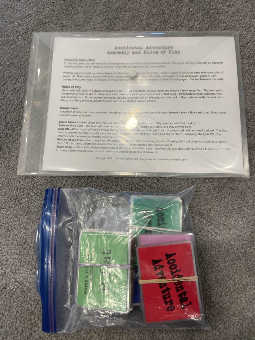 Accidental Adventures game for Rethinking the Way You Organize Piano Games and Manipulatives