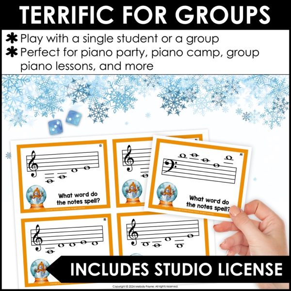 Snowman Ledger Lines Note Reading Game for Piano Lessons - Music Spelling Bee - Terrific for private piano lessons, group piano, piano camp, and more!