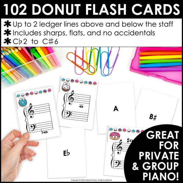 Donut Music Note Flash Cards - Treble & Bass Clef - Grand Staff - Sharps & Flats