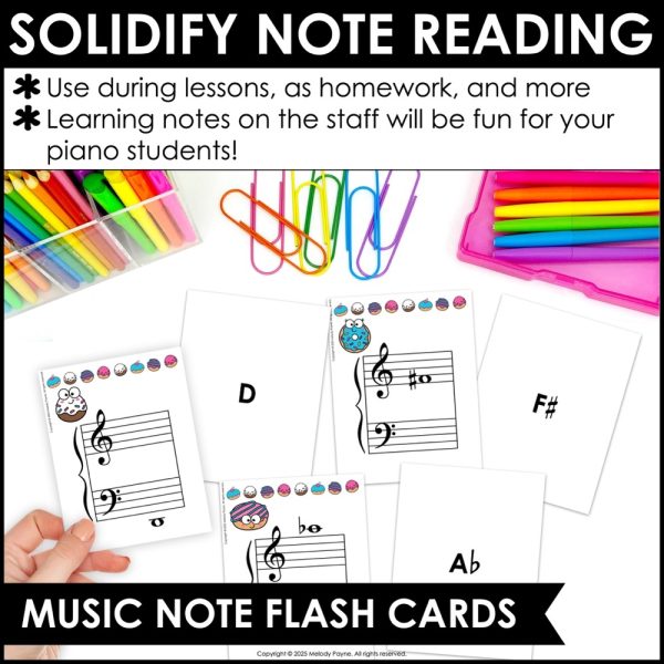 Donut Music Note Flash Cards - Treble & Bass Clef - Grand Staff - Sharps & Flats