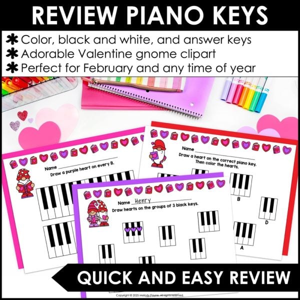 Valentine White Piano Keys Worksheets for Beginners - Easy Piano Keyboard Review