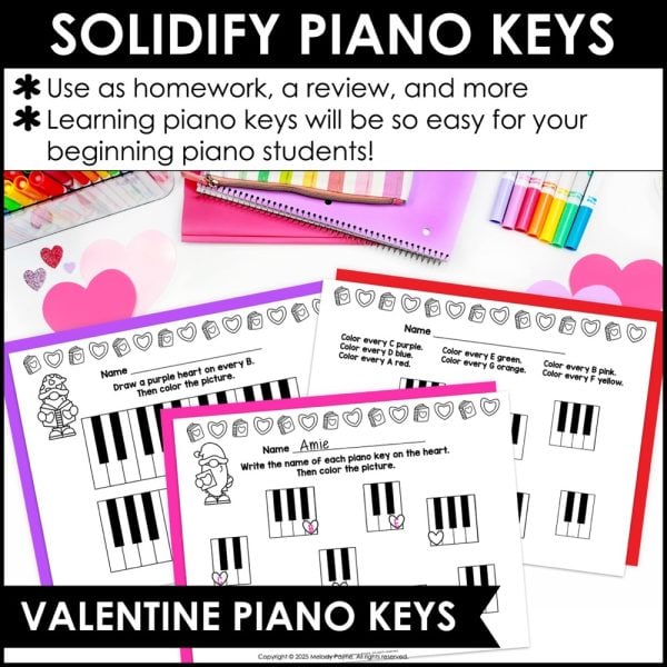 Valentine White Piano Keys Worksheets for Beginners - Easy Piano Keyboard Review