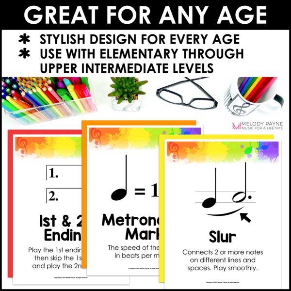 Music Symbols, Terms, Definitions Posters - Superstar Rainbow Music Class Decor