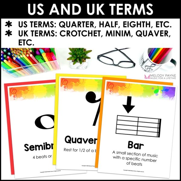 Music Symbols, Terms, Definitions Posters - Superstar Rainbow Music Class Decor
