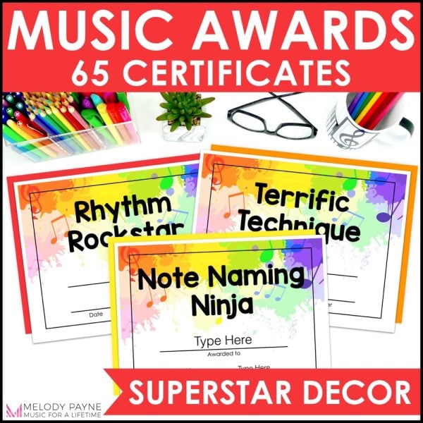 End of Year Music Award Certificates - Editable Superstar Rainbow Student Awards
