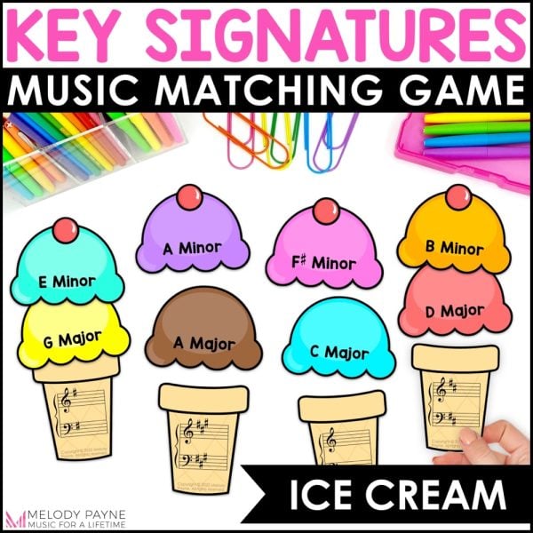 Major & Minor Key Signatures Matching Game for Summer Piano & Music - Ice Cream