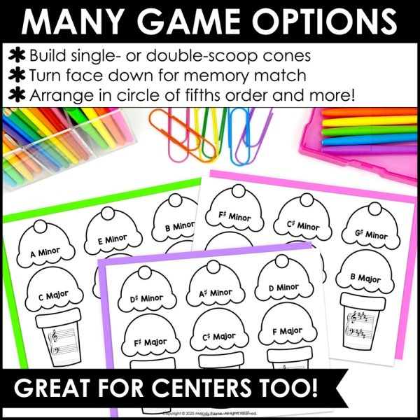 Major & Minor Key Signatures Matching Game for Summer Piano Lessons - Ice Cream