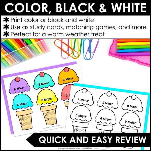 Major & Minor Key Signatures Matching Game for Summer Piano Lessons - Ice Cream