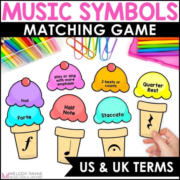 Music Symbols Matching Game - Notes, Rests, Dynamics, Clefs - Summer Ice Cream