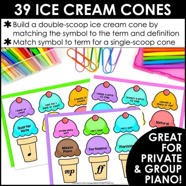 Music Symbols Matching Game - Notes, Rests, Dynamics, Clefs - Summer Ice Cream