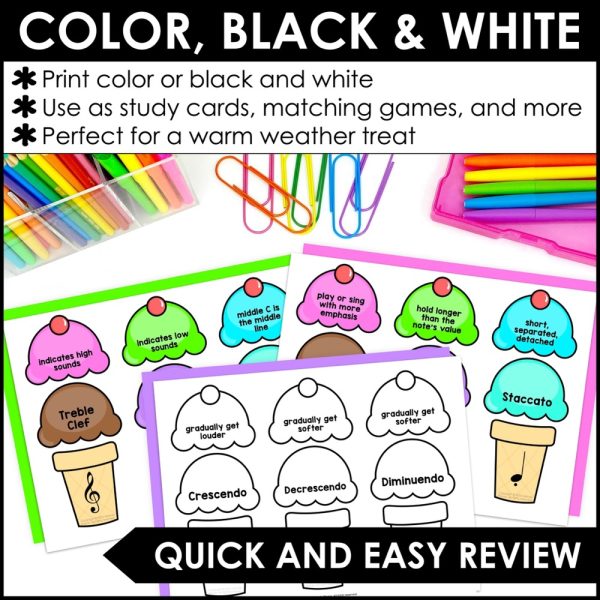 Music Symbols Matching Game - Notes, Rests, Dynamics, Clefs - Summer Ice Cream