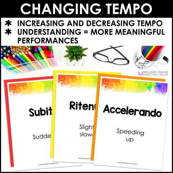 Tempo Terms and Definitions Posters - Superstar Rainbow Music Classroom Decor