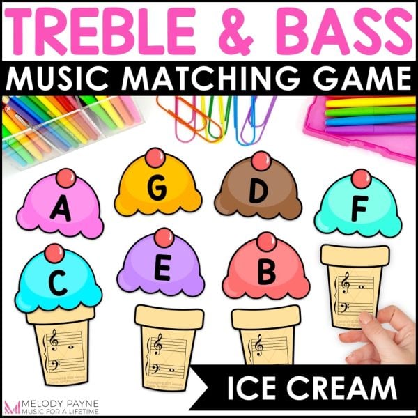 Treble and Bass Clef Note Matching Game for Summer - Ice Cream Music Match