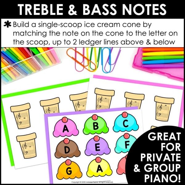 Treble and Bass Clef Note Matching Game for Summer - Ice Cream Music Match