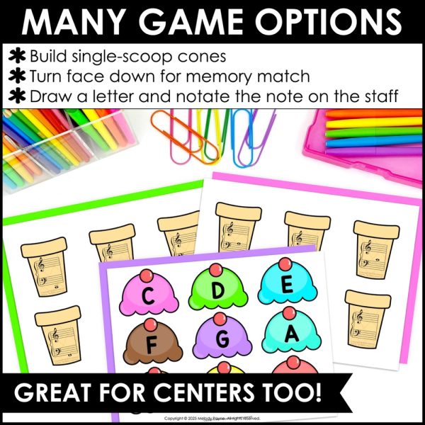 Treble and Bass Clef Note Matching Game for Summer - Ice Cream Music Match